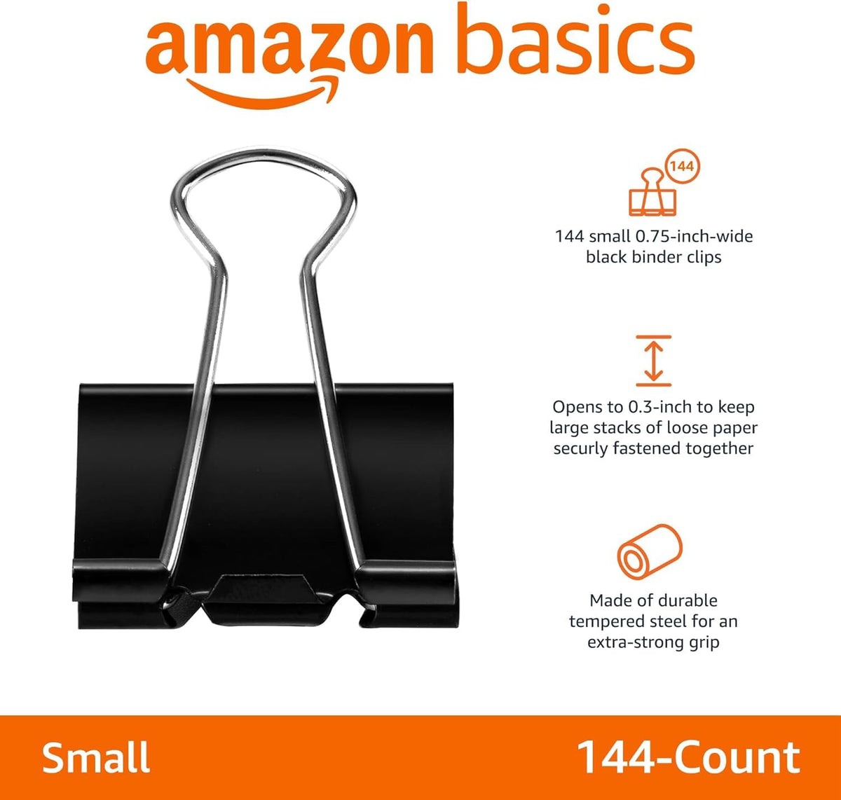 Amazon Basics Sturdy Binder Clips, Office Supplies, Small 0.75 in, Document Organizing, School
