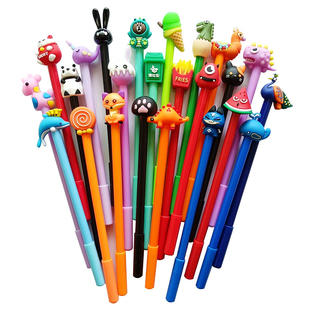sencoo 24 pack Cute Cartoon Gel Blue Ink Pens Assorted Style Writing Birthday Present School Prize