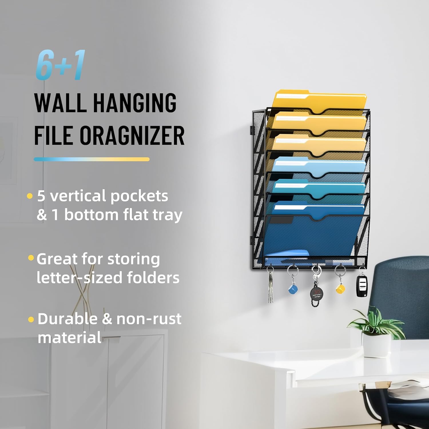 SUPEASY 7-Tier Hanging Wall File Organizer with Hooks, 2 Pack