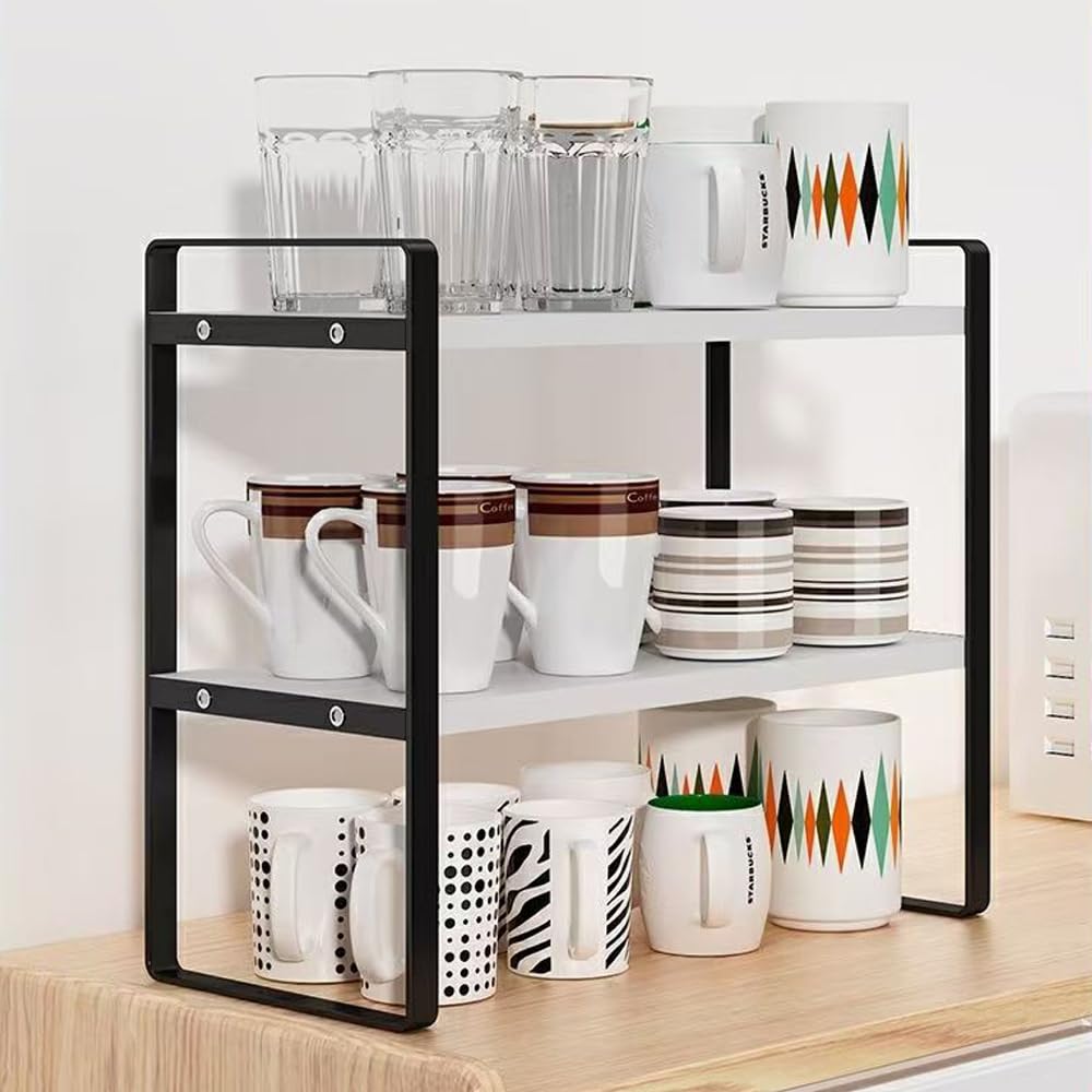 Hbluefat Desktop Organizer Shelf, 2-Tier Multipurpose Tabletop Storage Bookshelf, Small Wooden