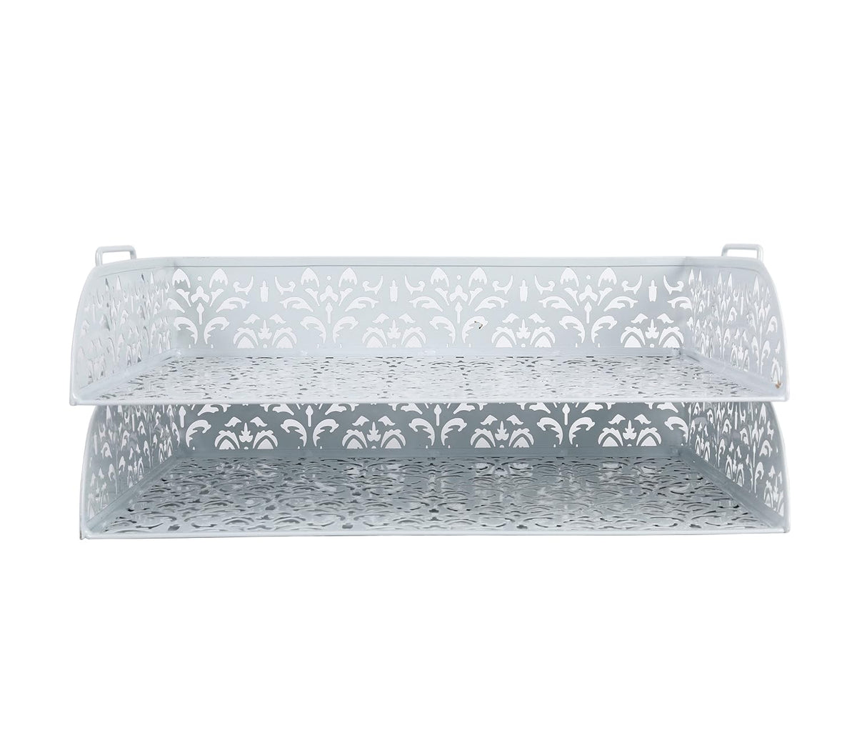 PAG-Mass 2 Tier Desktop File Organizer Metal Stackable Letter Tray Paper Holder Rack for Desk, White