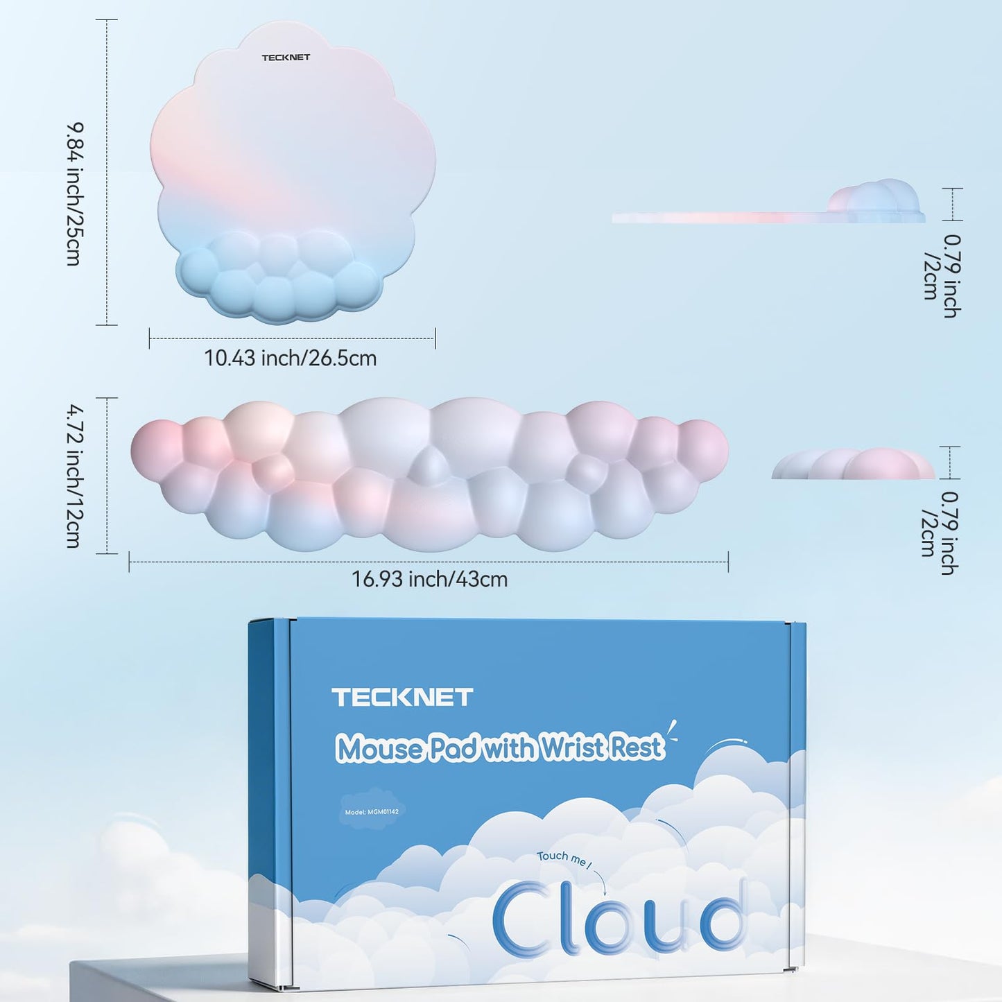 TECKNET Cloud Wrist Rest & Ergonomic Mouse Pad, Cloud Keyboard Wrist Rest with Non-Slip Base, PU