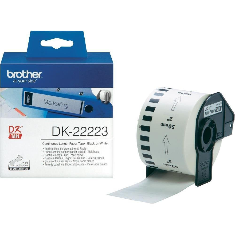 Brother DK-22223 Label Roll, Continuous Length Paper, Black on White, Single Label Roll, 50 mm (W)