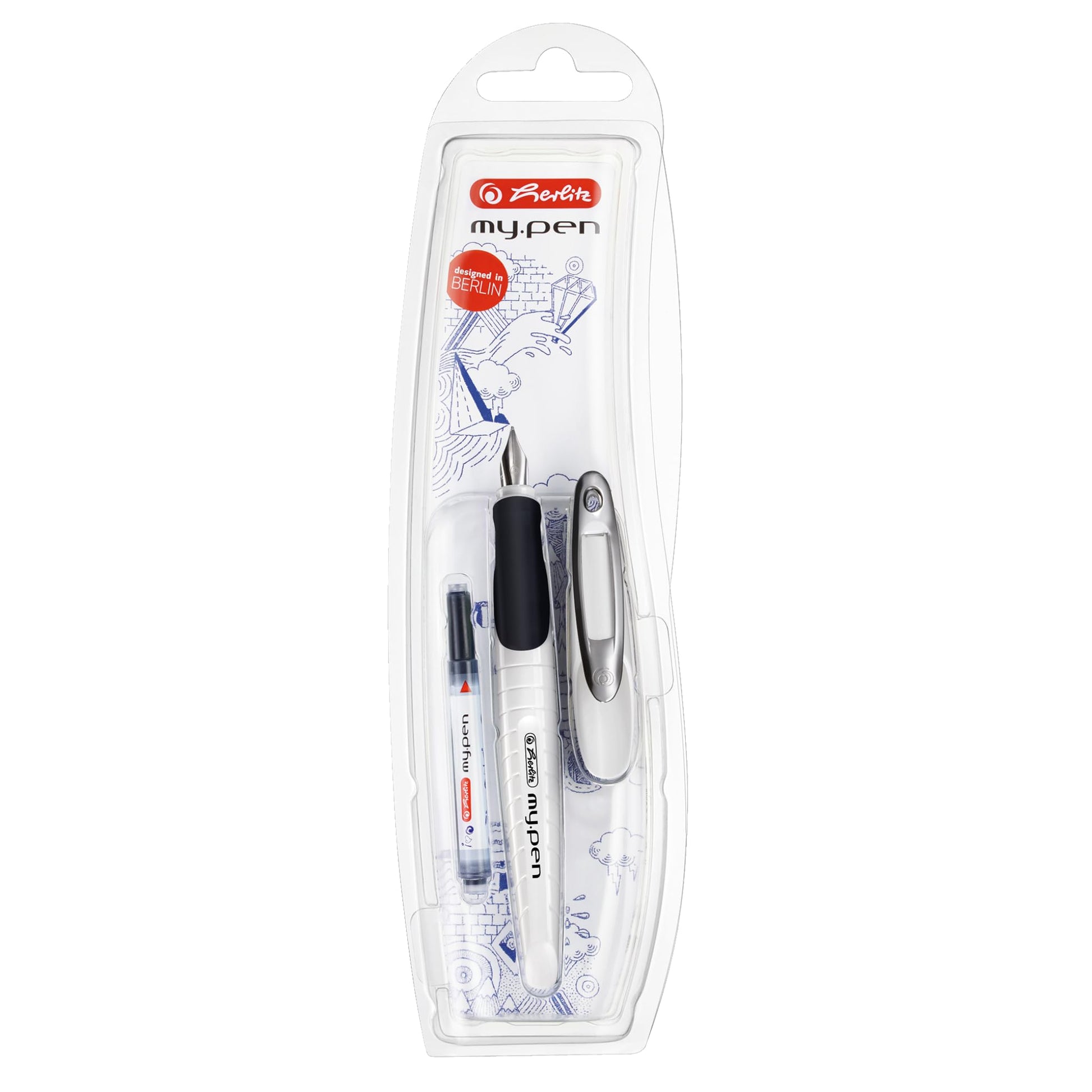 herlitz my.pen M-Nib Fountain Pen - White black