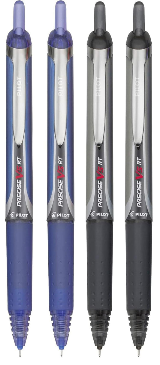 Precise V5 RT Retractable Rollerball Pens, 0.5mm Extra, Blue & Black, 4-PK
