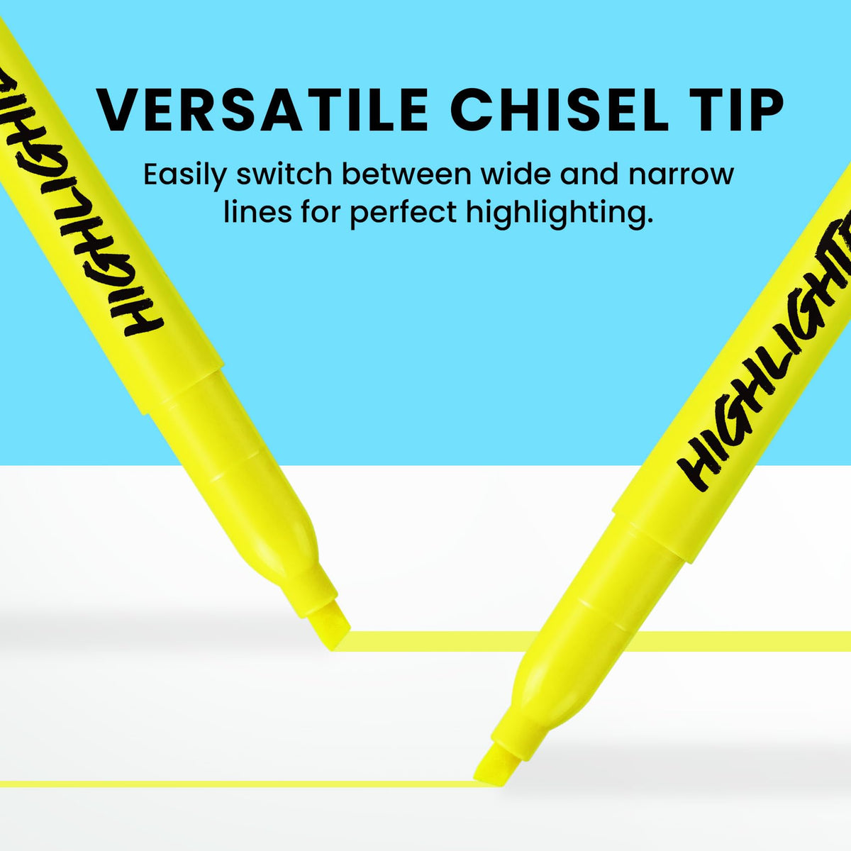 Taja 60 Pack Highlighters, Yellow, Chisel Tip with No Bleed Ink
