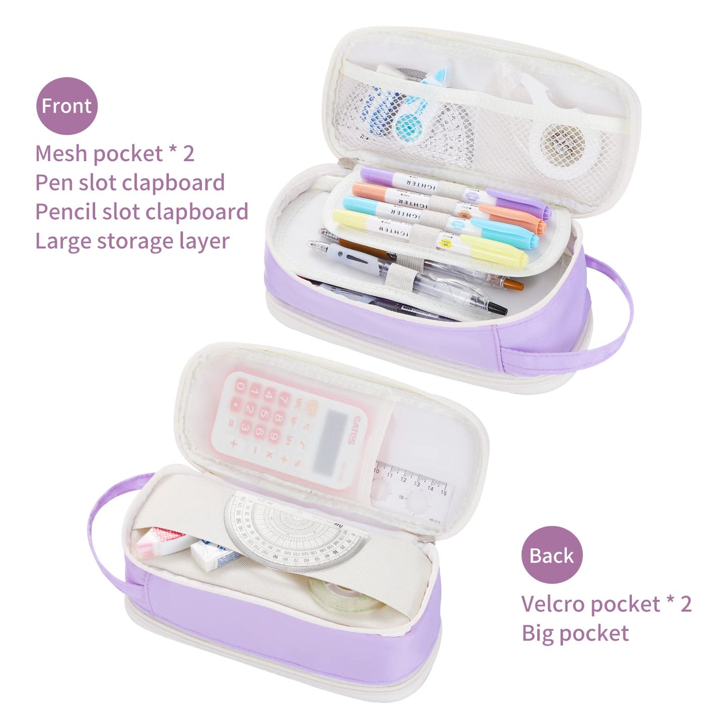 Dugio Large Pencil Bag for Girls School Organizer Pencil Case Big Purple
