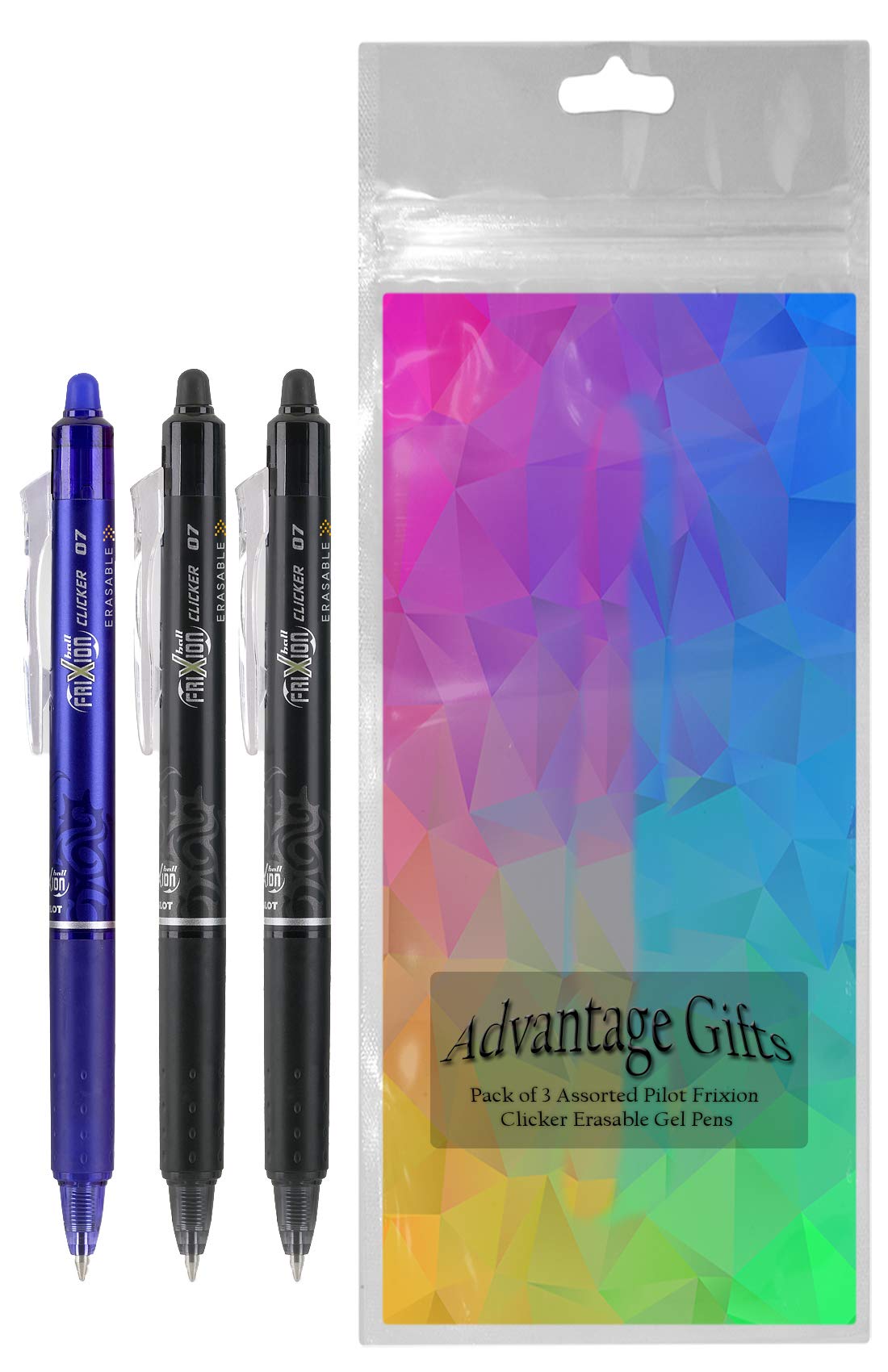 Advantage Gifts Clicker Retractable Erasable Gel Pens Fine Point (.7mm) Assorted Colors Black/Blue