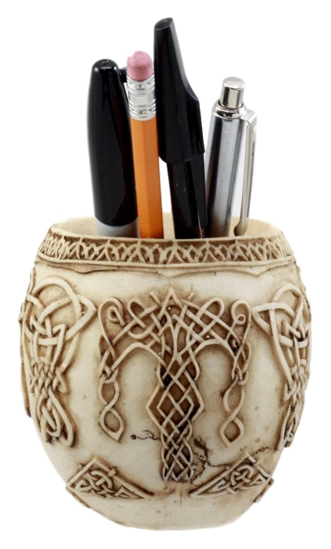 Ebros Gift Day Of The Dead Celtic Tribal Tattoo Skull Pen Holder Figurine 4.5" L Office Desktop