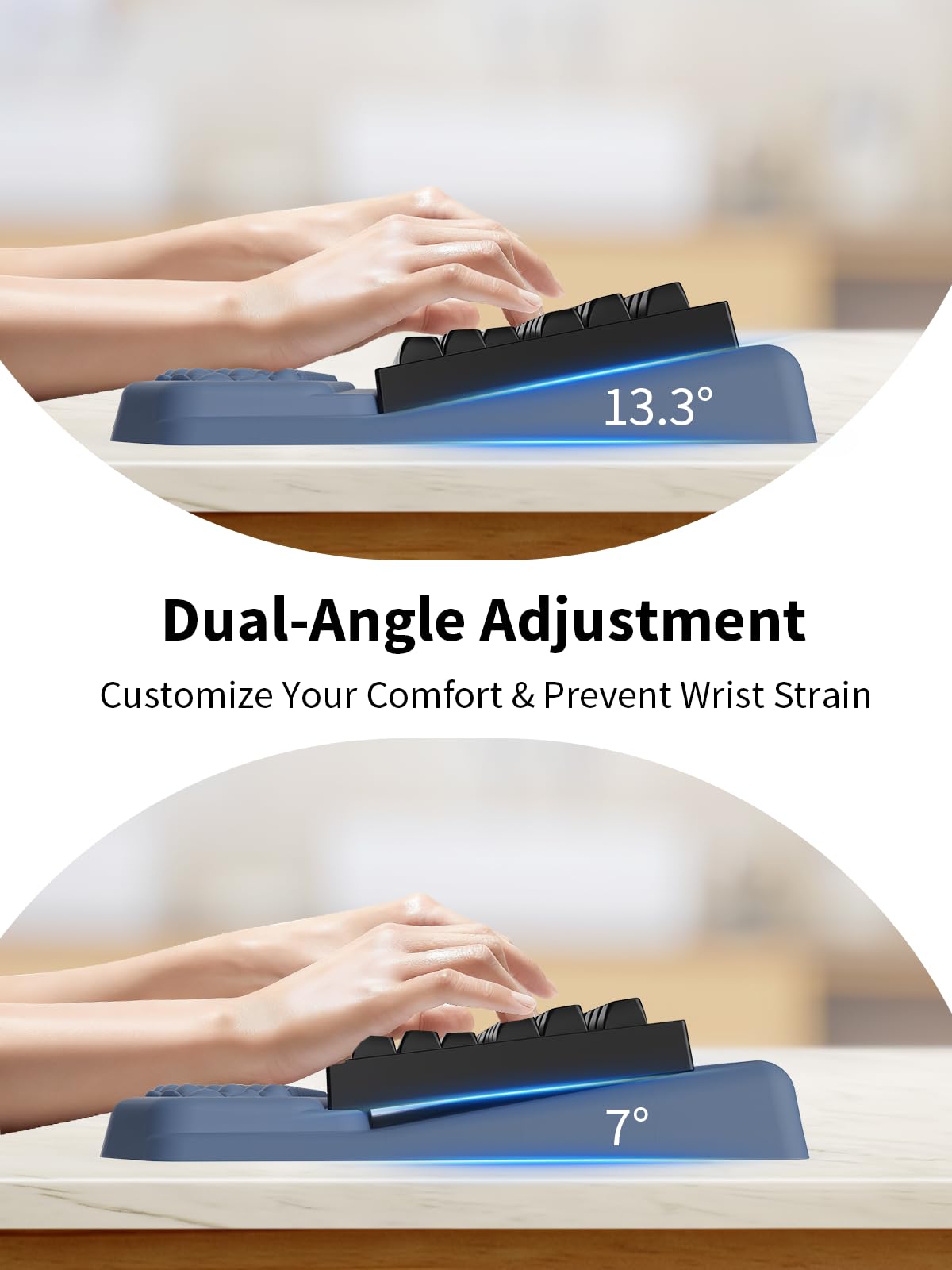 3-in-1 Ergonomic Keyboard Stand with Wrist Rest & Mouse Pad Set, Blue