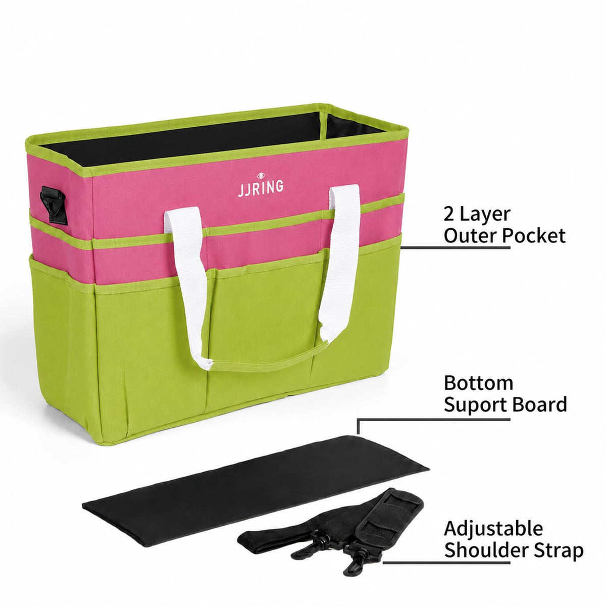 JJRING Craft Organizer Tote Bag Large Art Storage Caddy Bright Green&Red