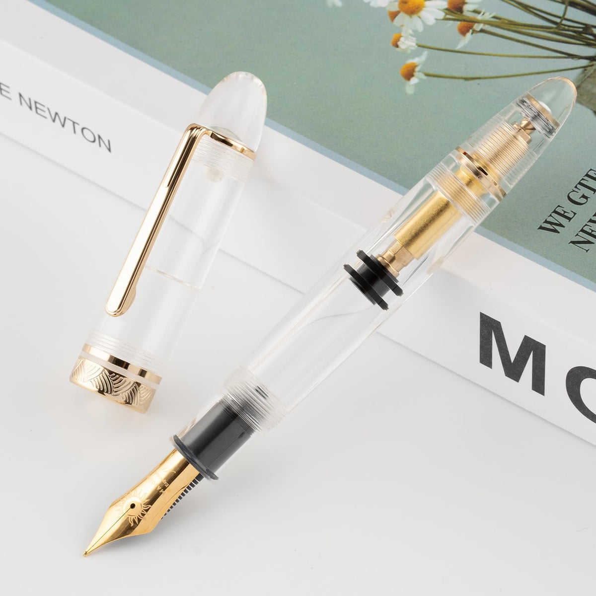 erofa Majohn P140 Fountain Pen O.8 Medium Nib, Piston Fill Large Capacity Transparent Acrylic