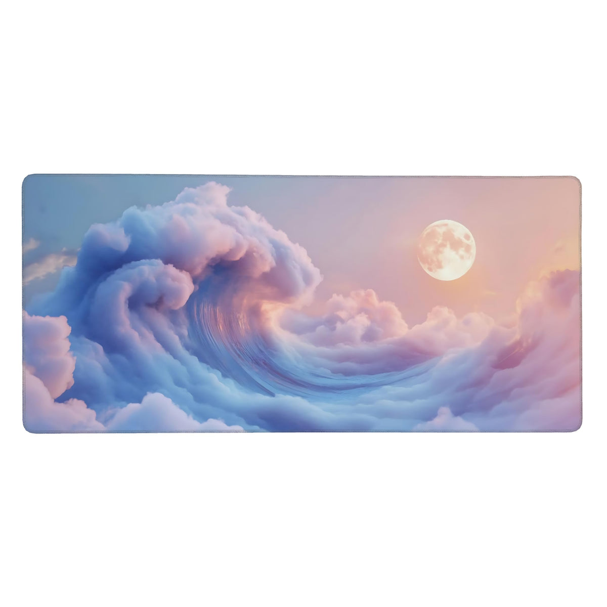 Cute Aesthetic Kanagawa Great Wave Gaming Mouse Pad, Blue Pink Dreamy Desk Mat with Anti-Slip Base