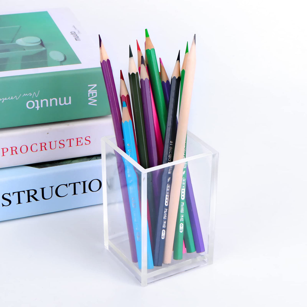 AFOROEOA 20Pack Clear Acrylic Pen Holder Desktop Pencil Organizer Acrylic Pencil Cup Stationery