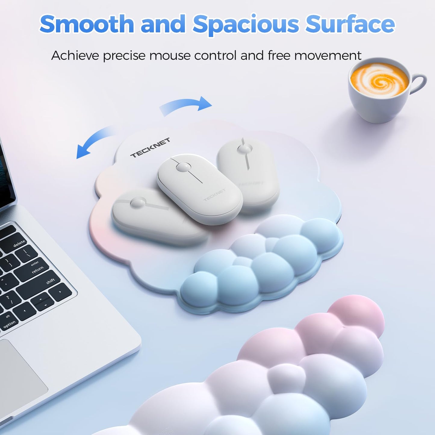 TECKNET Cloud Wrist Rest & Ergonomic Mouse Pad, Cloud Keyboard Wrist Rest with Non-Slip Base, PU