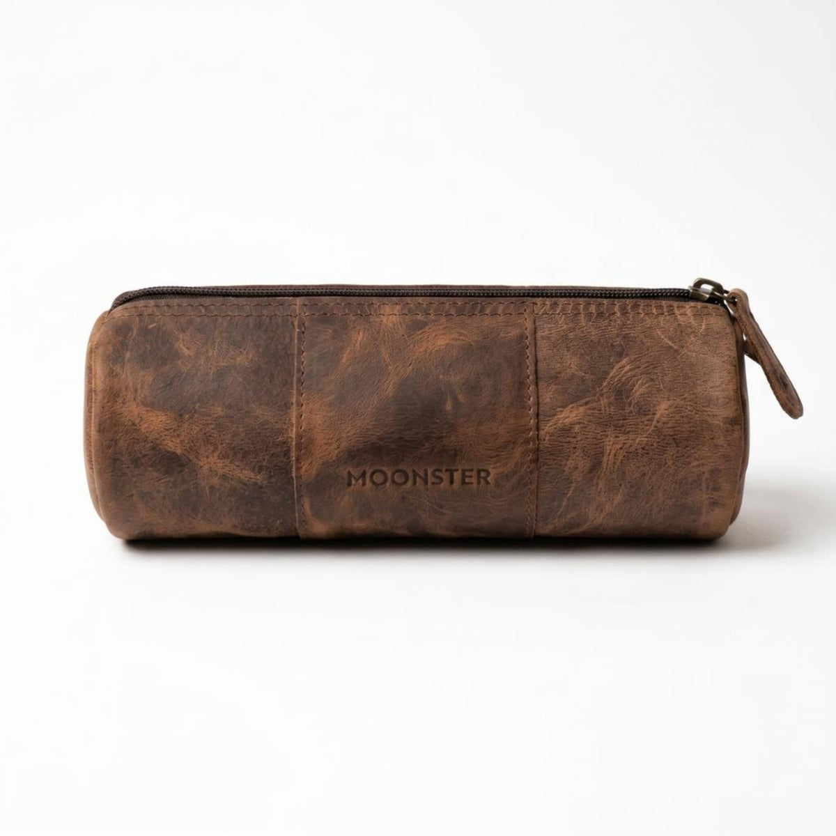 moonster Full-Grain Buffalo Leather Pen Case, 8x4 Inch, YYK Zipper, Linnen Interior, 6" Stainless