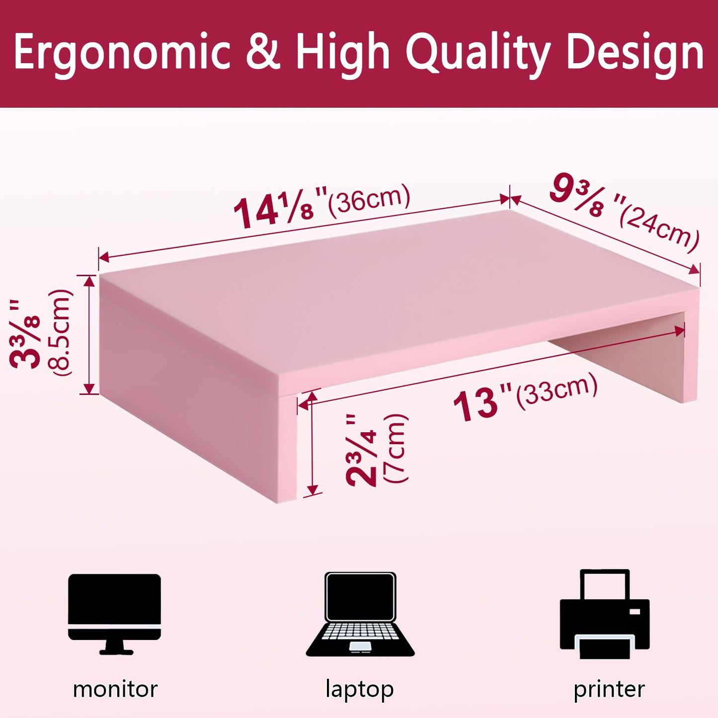 TEAMIX Pink Monitor Stand Riser for Desk, Small Computer/Laptop Stand Wood