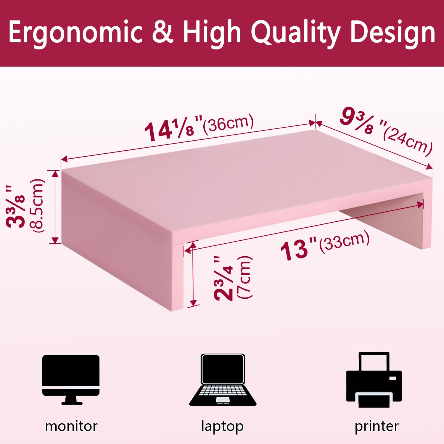 TEAMIX Pink Monitor Stand Riser for Desk, Small Computer/Laptop Stand Wood