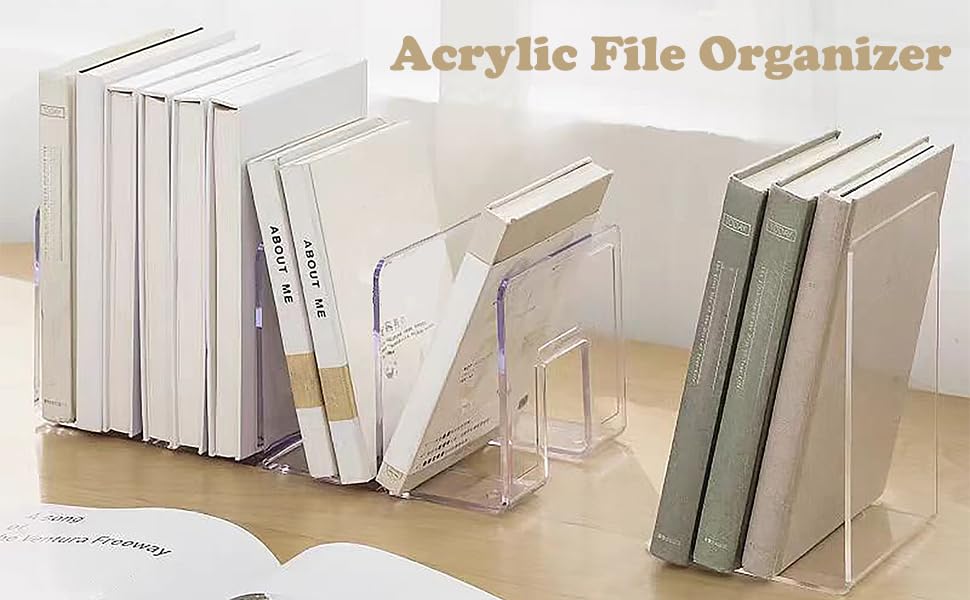 4 Pack Clear Acrylic File Organizer, Purse Organizer, File Sorter Desktop File Folder Organizer for