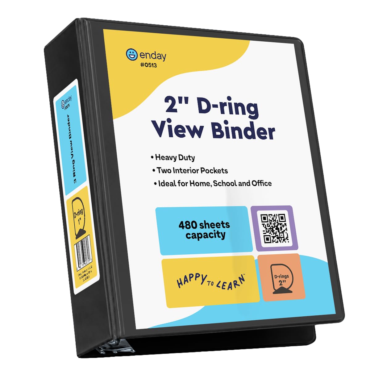 Enday 2 Inch 3 Ring Binder, Black Heavy Duty Three Ring Binder, 480 Sheets Capacity - 2 Inch Binder