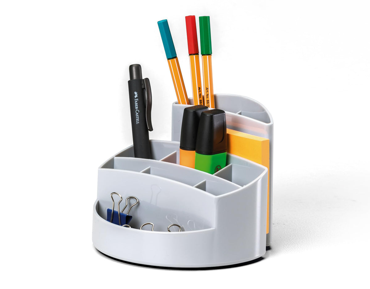 HAN 17460-11, RONDO Desk tidy. Elegant, glossy, premium quality with 9 compartments, light-grey