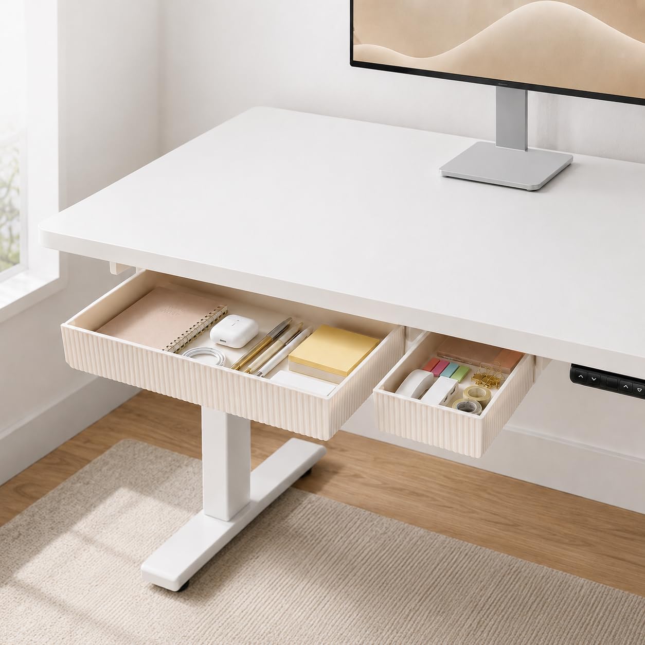 Under Desk Drawer Organizer, 2 Pack Self Adhesive Desk Storage Drawers