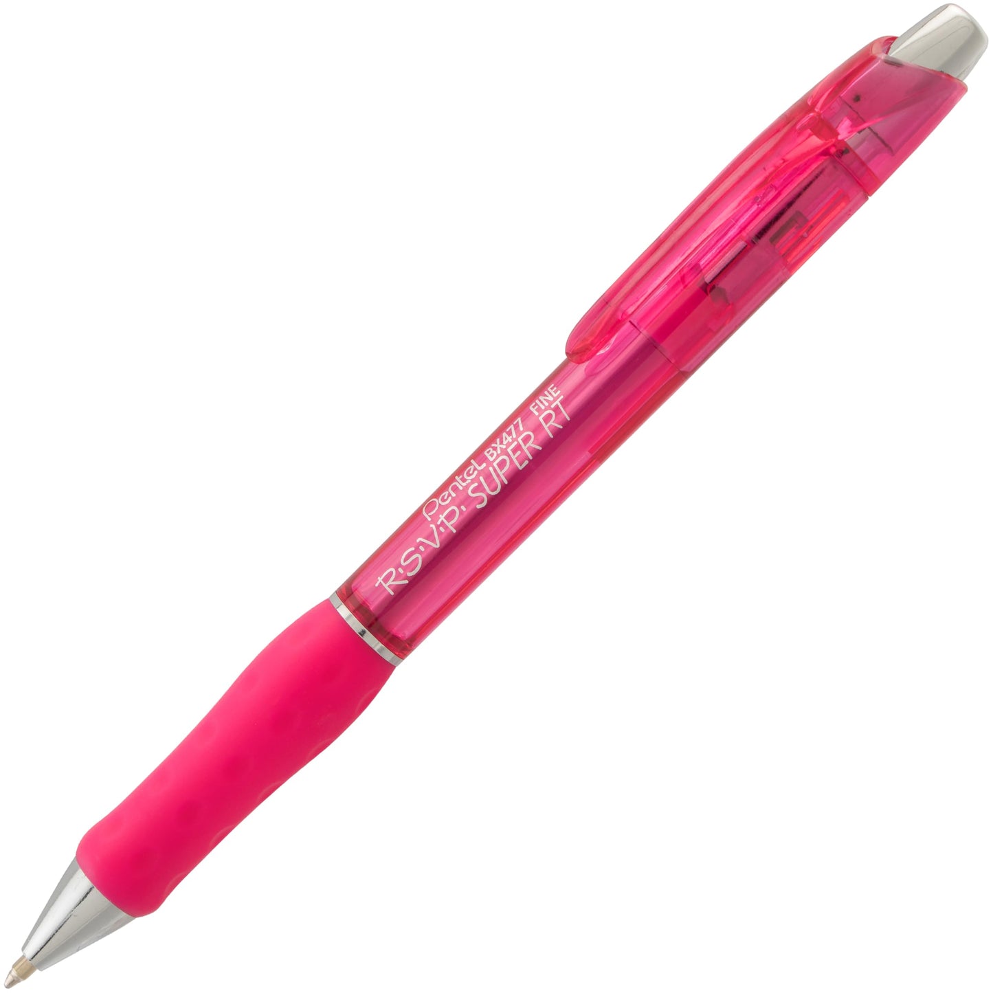 Pentel RSVP Super RT Ballpoint Pen, (0.7mm) Fine Line, Pink Ink, Box of 12 Pens (BX477-P)