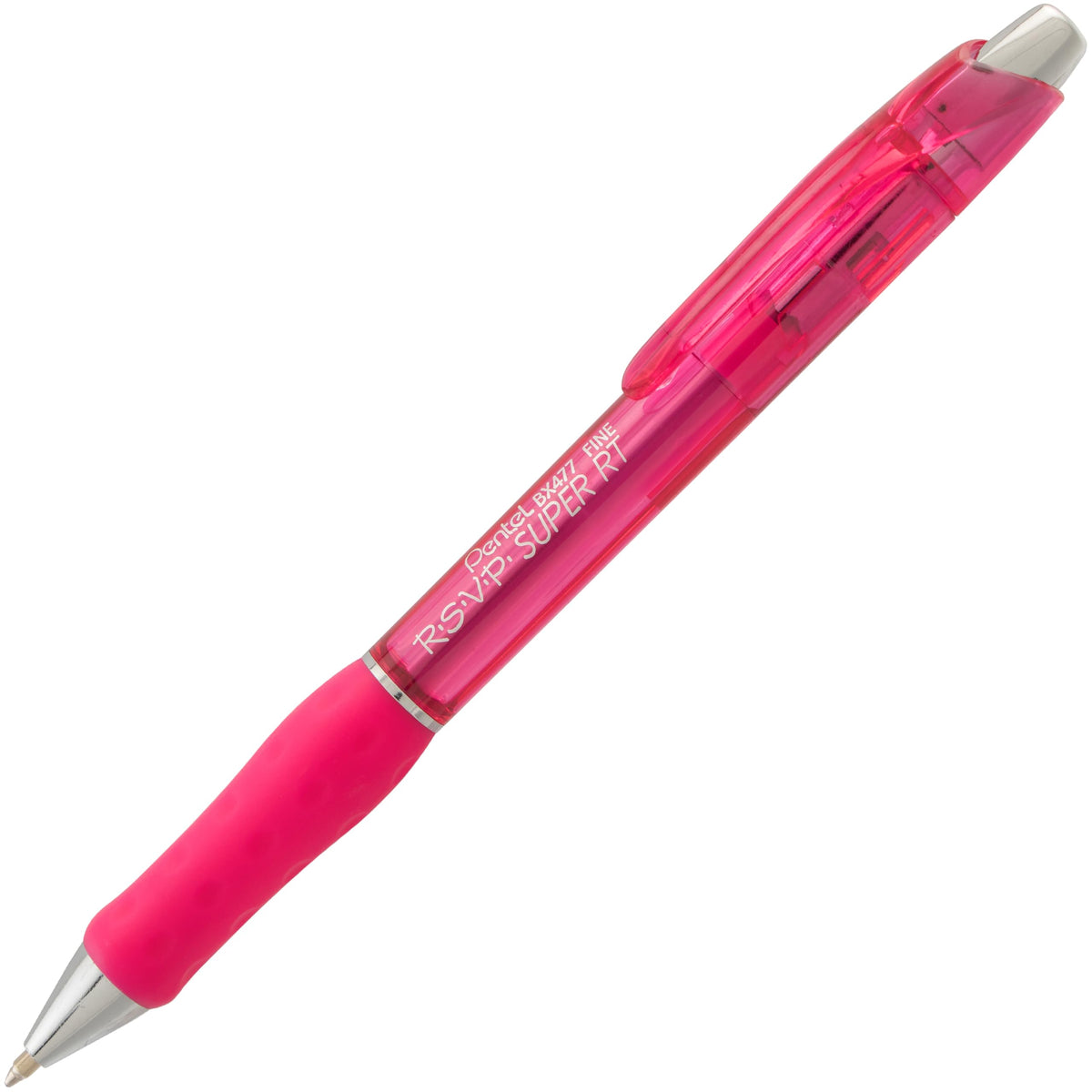 Pentel RSVP Super RT Ballpoint Pen, (0.7mm) Fine Line, Pink Ink, Box of 12 Pens (BX477-P)