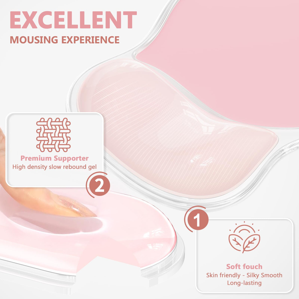 AKIT Ergonomic Mouse Pad with Wrist Rest&Keyboard Wrist Rest Set, Gel, Pink