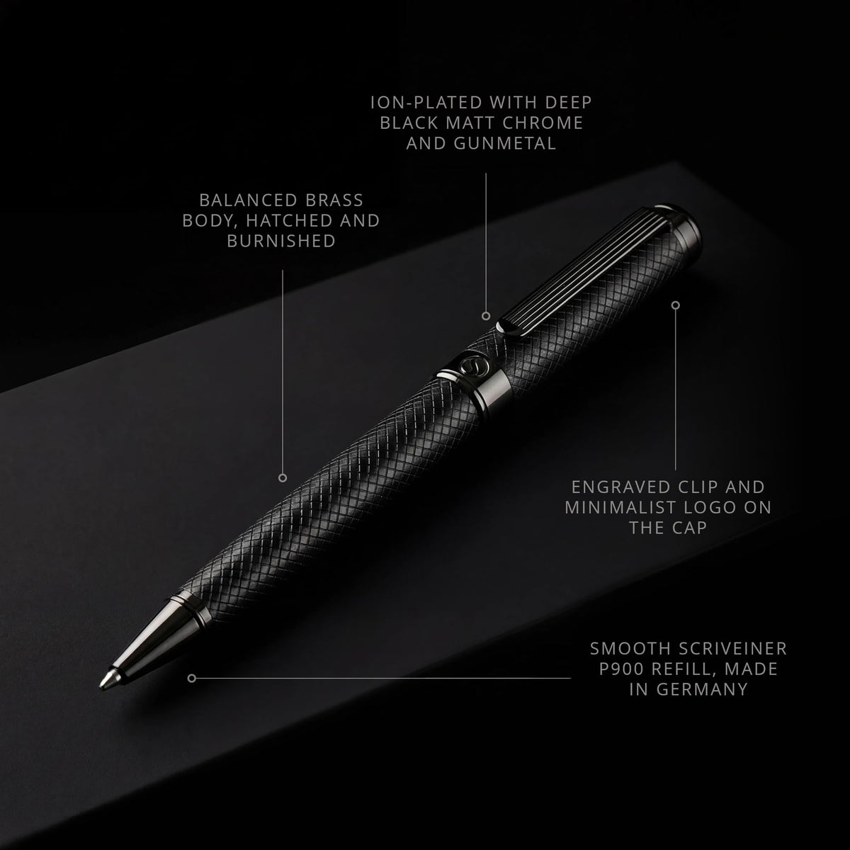 Scriveiner All Black Ballpoint Pen -Stunning Luxury All Metal Matt Black Pen, Schmidt Black Refill