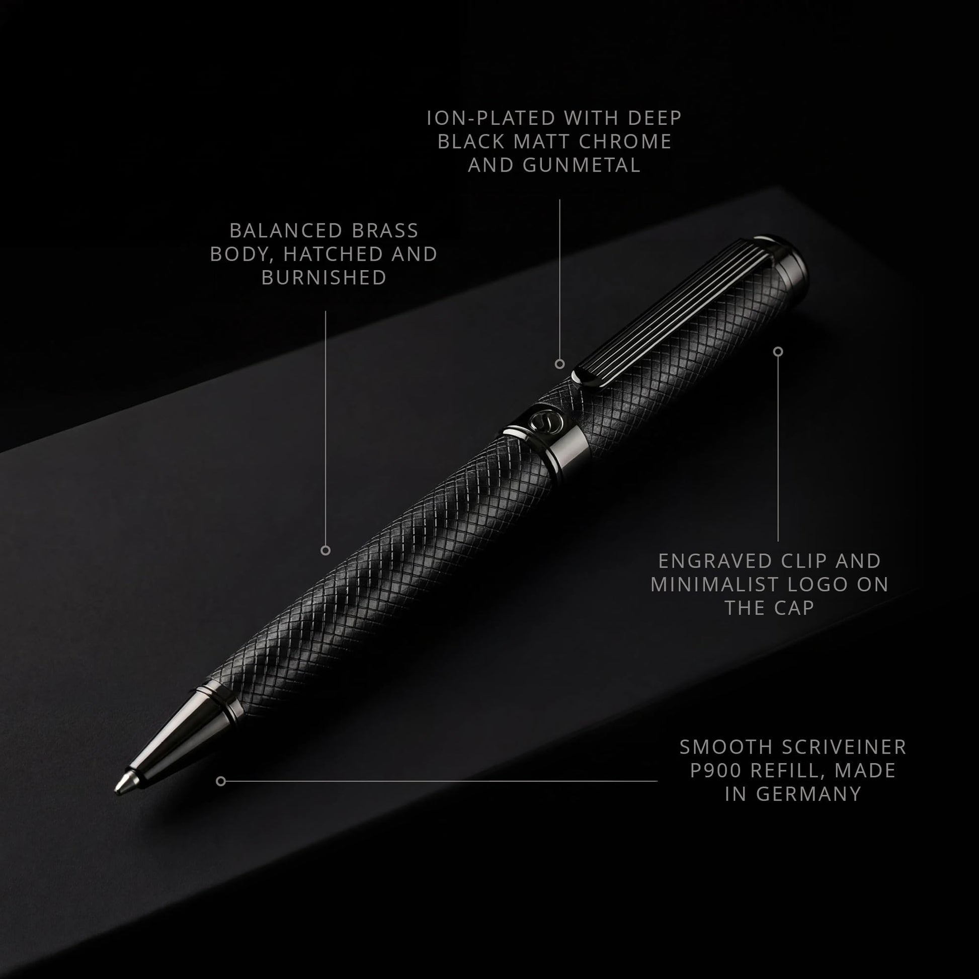 Scriveiner All Black Ballpoint Pen -Stunning Luxury All Metal Matt Black Pen, Schmidt Black Refill