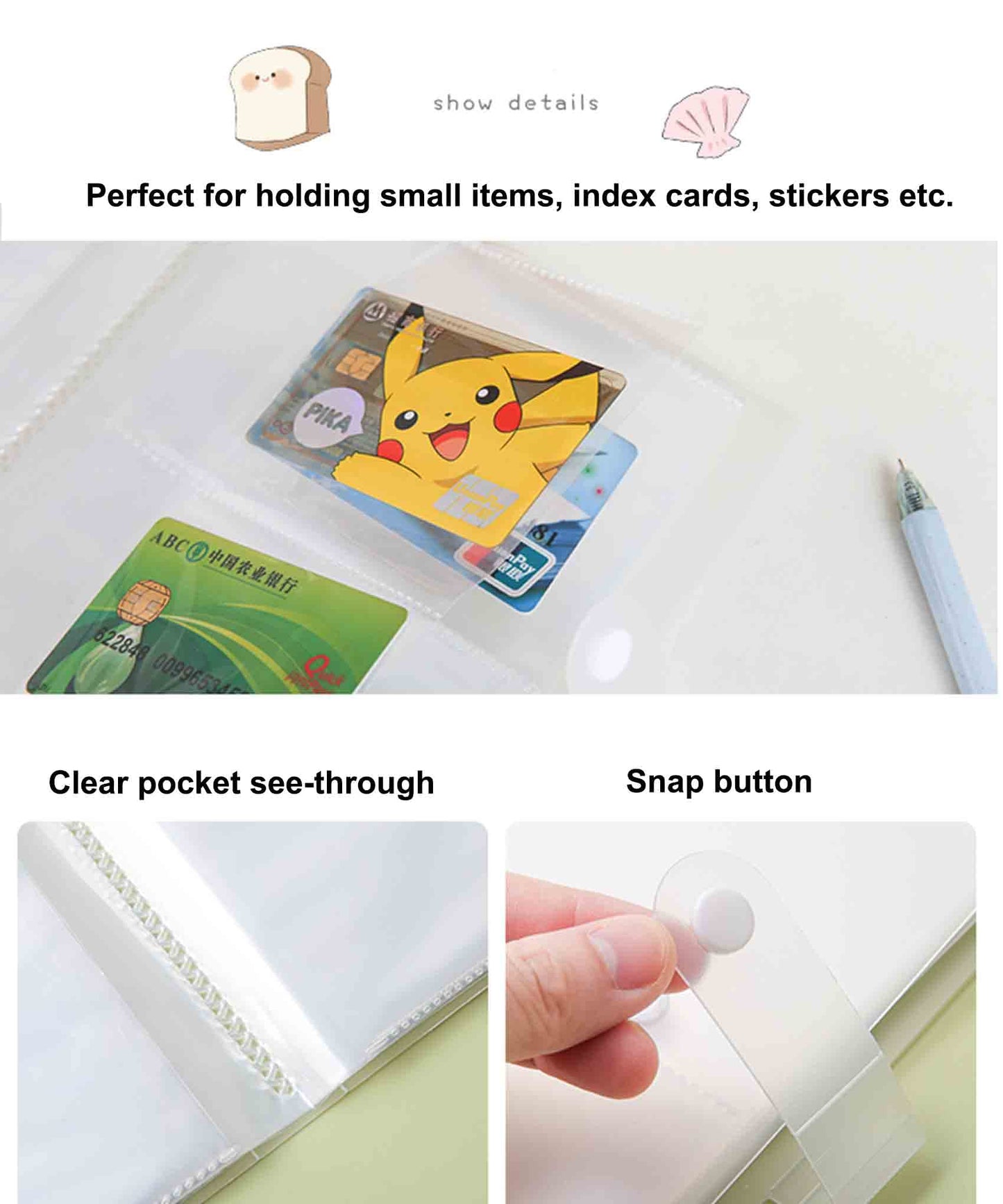 YOAVIP 3x5 Index Cards Clear Plastic Holder Organizer Pouches Book Binder 40 Page Hold 160 Cards 4