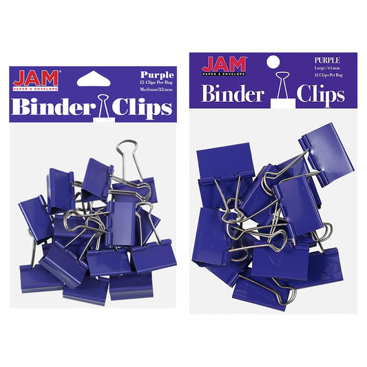 JAM PAPER Colorful Binder Clips Assortment - Medium & Large Size - Purple Binderclips - 27