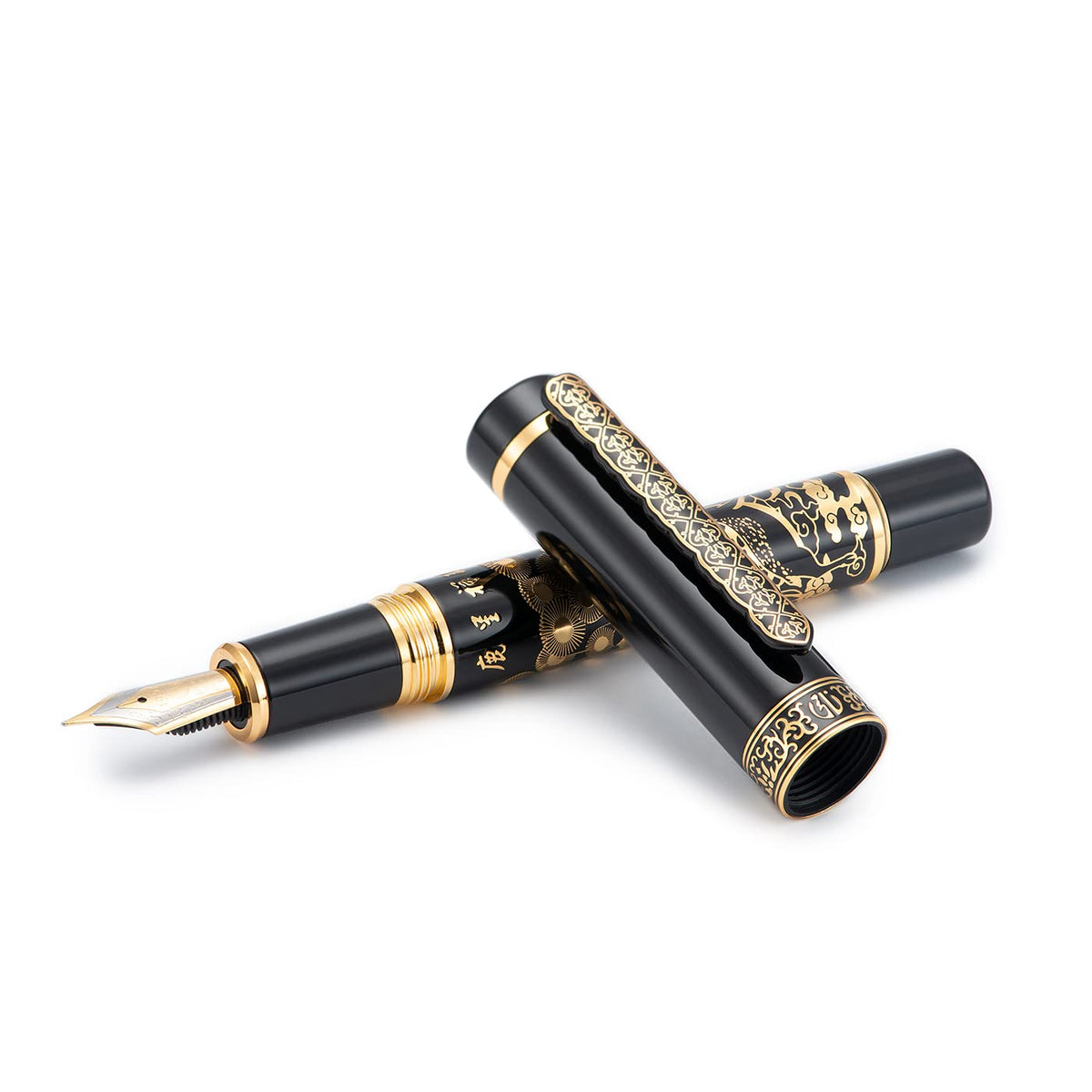 HONG DIAN 8037 Chinese Classical Fountain Pen, Iridum Fine Gold Nib with Chinese Deer Totem Design