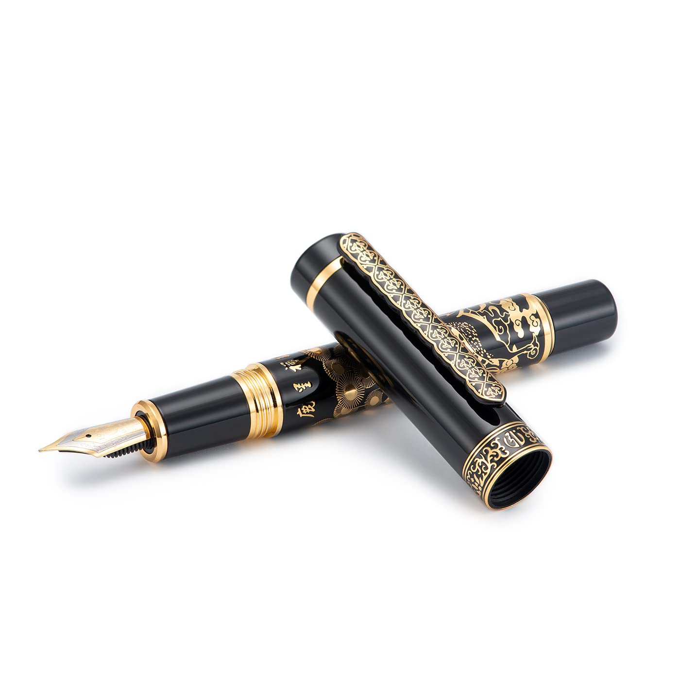 HONG DIAN 8037 Chinese Classical Fountain Pen, Iridum Fine Gold Nib with Chinese Deer Totem Design
