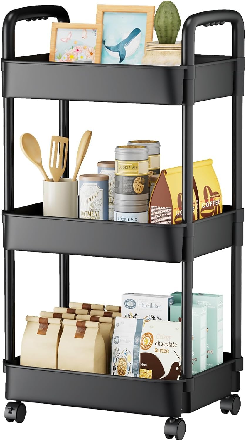 EZ COZY 3 Tier Rolling Cart, Plastic Diaper Cart Organizer with Wheels, Roller Cart for Diapers