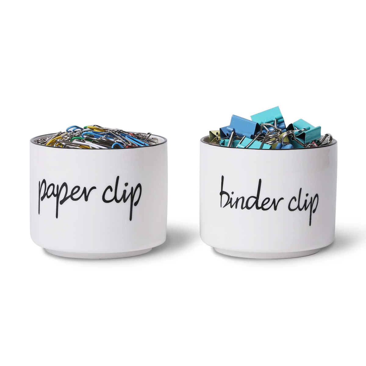 ONTUBE Ceramic Paper Clip Holder and Binder Clip Holder Set (White)