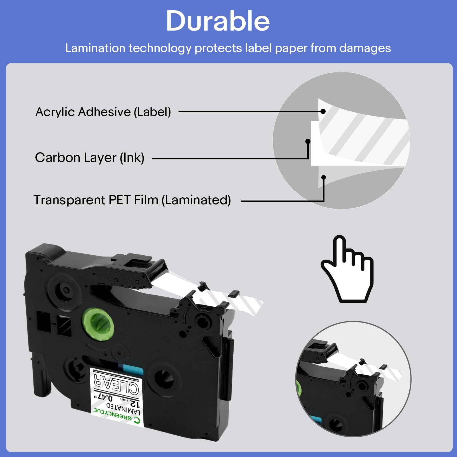 GREENCYCLE Compatible for Brother P-Touch Label Tape TZe-135 12mm 0.47" Laminated White TZe135