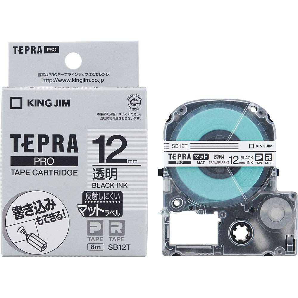 King Jim SB12T Tepra PRO Tape Cartridge, Mat, 0.5 inches (12 mm), Transparent Label/Black