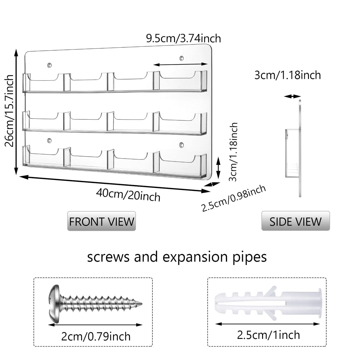 Acrylic Business Card Holder Wall Mount, 12 Pocket, 15.75'' x 10.24''