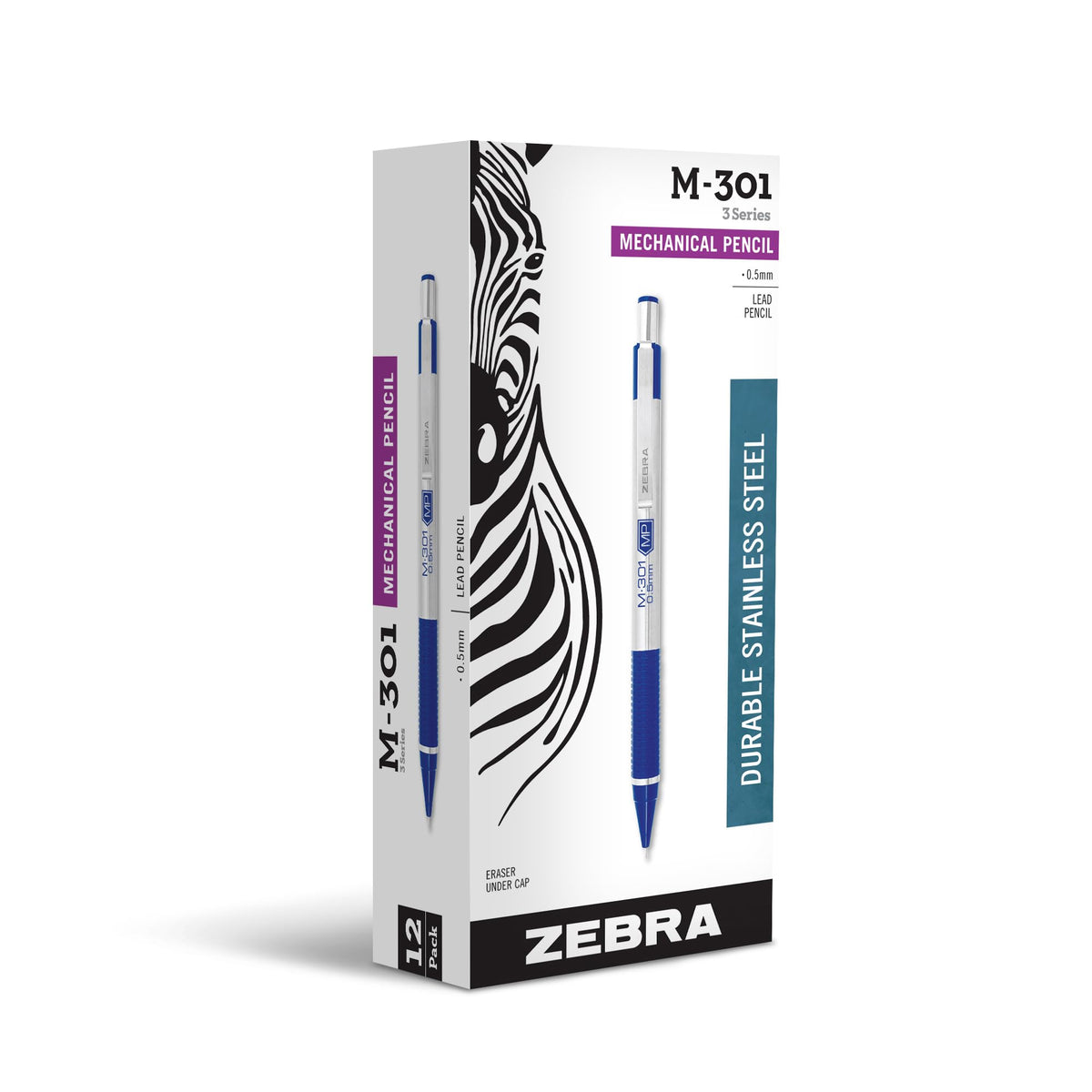 Zebra Pen STEEL M-301 Blue Grip Mechanical Pencil, 0.5mm Fine Point, 12-Pk