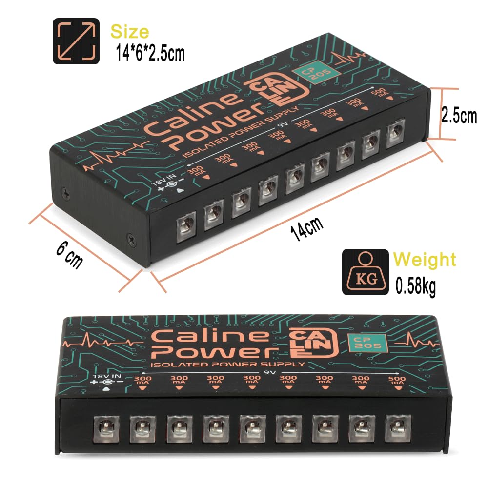 Caline CP-205 Guitar Pedal Power Supply, DC 9V True Isolated Pedalboard Power Supply with 8 Totally