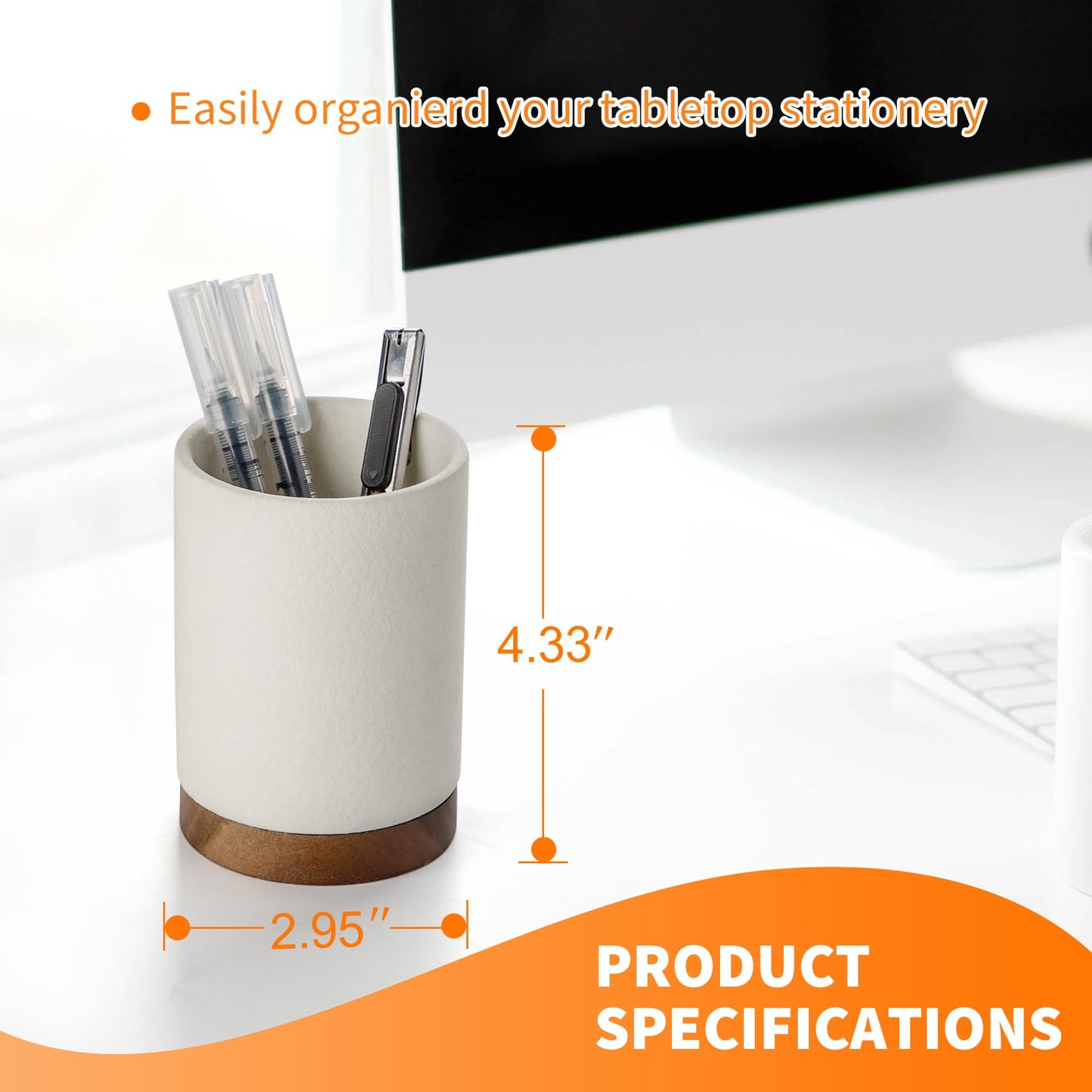 Officepal Ceramic Pen Holder for Desk, Pencil Cup, (White,Set / 2)