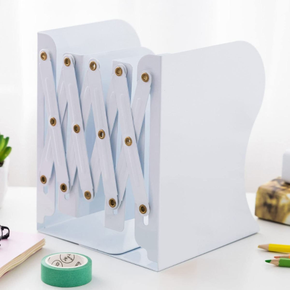 Zyners Adjustable Metal Bookends Heavy Duty for Shelves, 2 Dividers, Anti-Slip Design Expandable