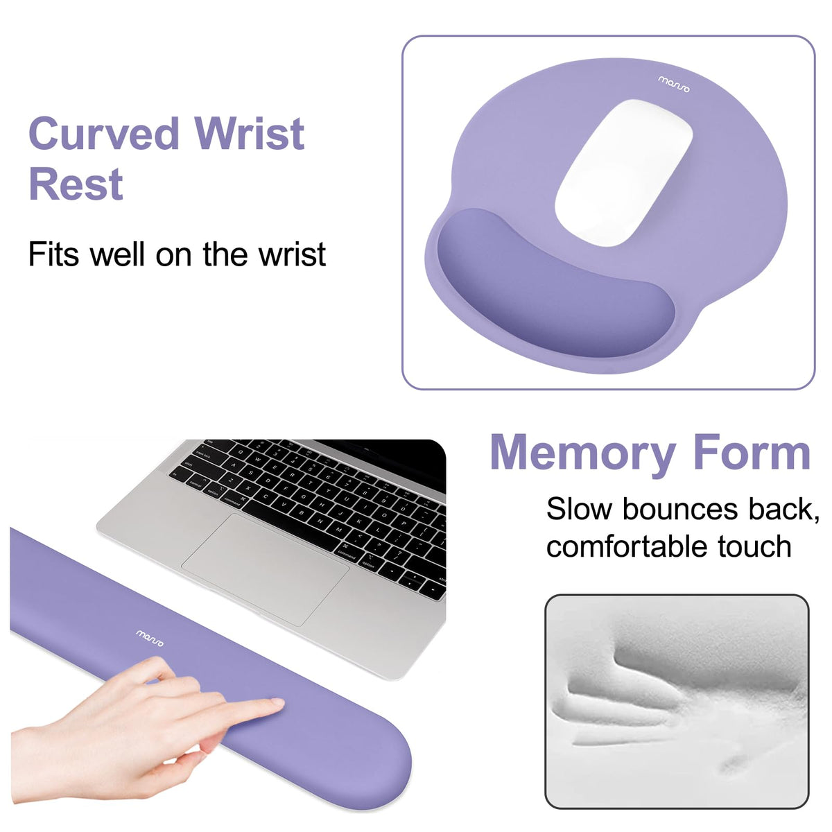 MOSISO Wrist Rest Support for Mouse Pad&Keyboard Set, Lavender Purple