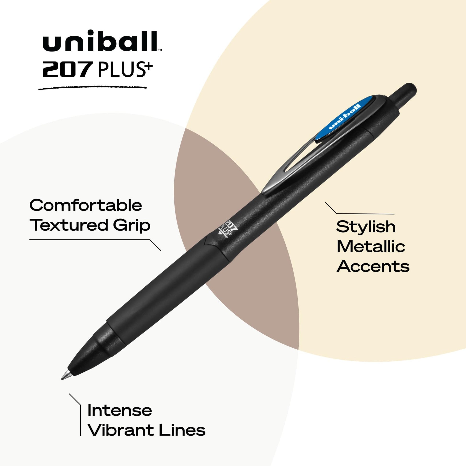 uniball™ 207 Plus+ Gel Pens, Blue Ink, 0.7mm Medium Point, 12 Count
