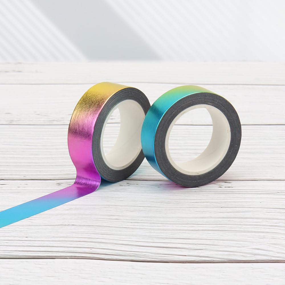 MEI YI TIAN 6 Rolls Solid Rainbow Foil Washi Tape Set 15mmx10m Metallic Paper Adhesive Masking