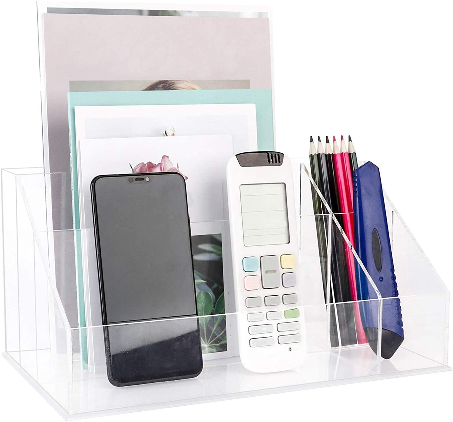 YestBuy Acrylic Desk Organizer, Clear Desk Paper Tray Organizer with Sorter, Vanity Makeup