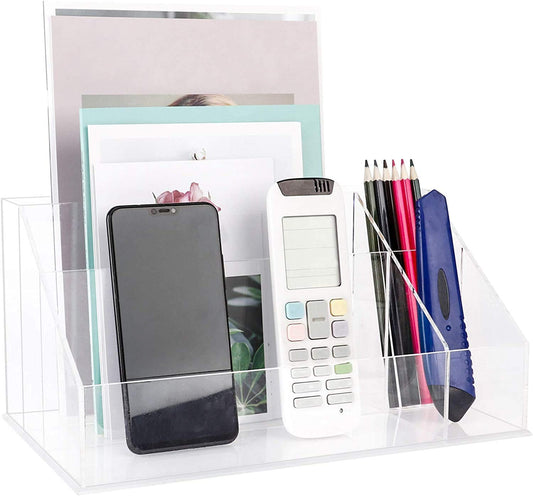 YestBuy Acrylic Desk Organizer, Clear Desk Paper Tray Organizer with Sorter, Vanity Makeup