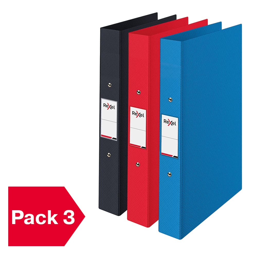 Rexel Choices Ring Binder Pack 3, A4, 25mm (Black, red, Blue)